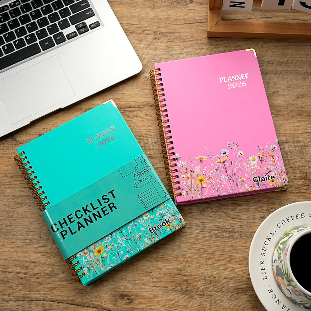 Personalizado Multicolor Wildflower Nombre 2026 Planificador Espiral A5 Cuaderno con Páginas Planificador Semanal Mensual Festival Cumpleaños Regalo para Amigos Familia