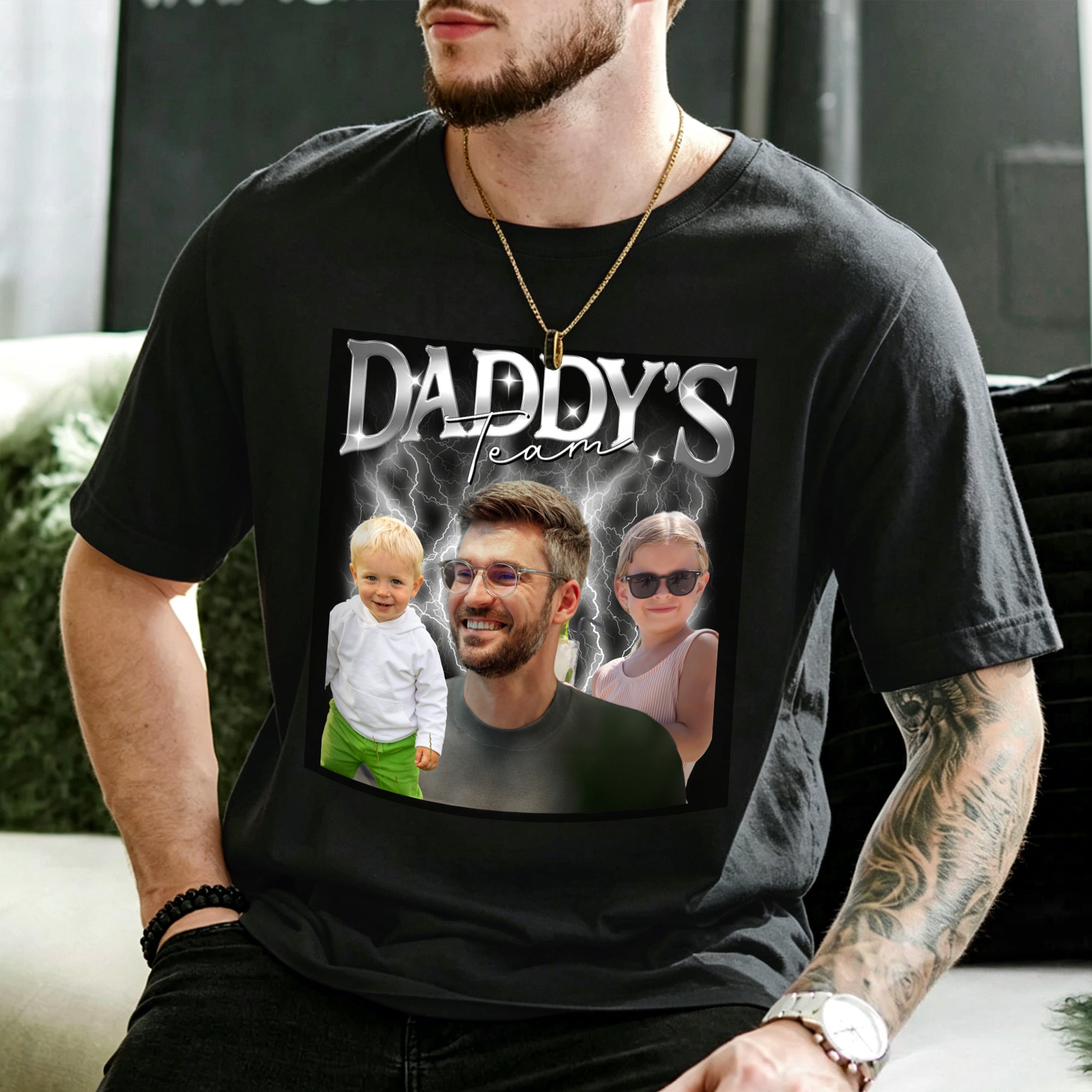 Personalizado Retro Bootleg Estilo 1-5 Foto 100% Algodón Camiseta con Título Día del Padre Cumpleaños Regalo para Papá Abuelo