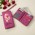 Personalizada Nacimiento Flor PU Cuero Tri-Fold Cartera con correa de muñeca y el nombre Día de la Madre Cumpleaños Regalo para Mamá Abuela