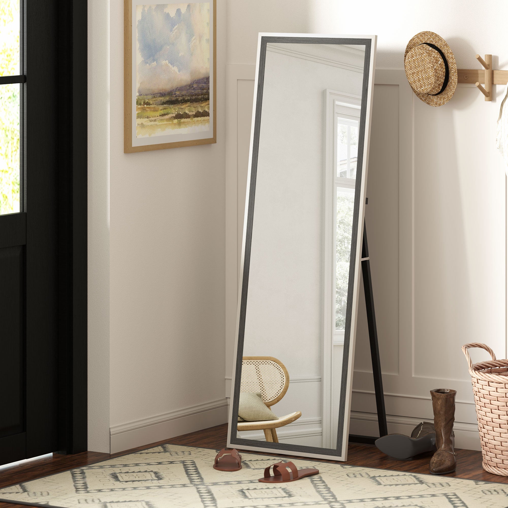 Full Length Mirror, 64" x 21" Full Body Mirror, Leaning Mirror for Bedroom, Grey Wood Grain
