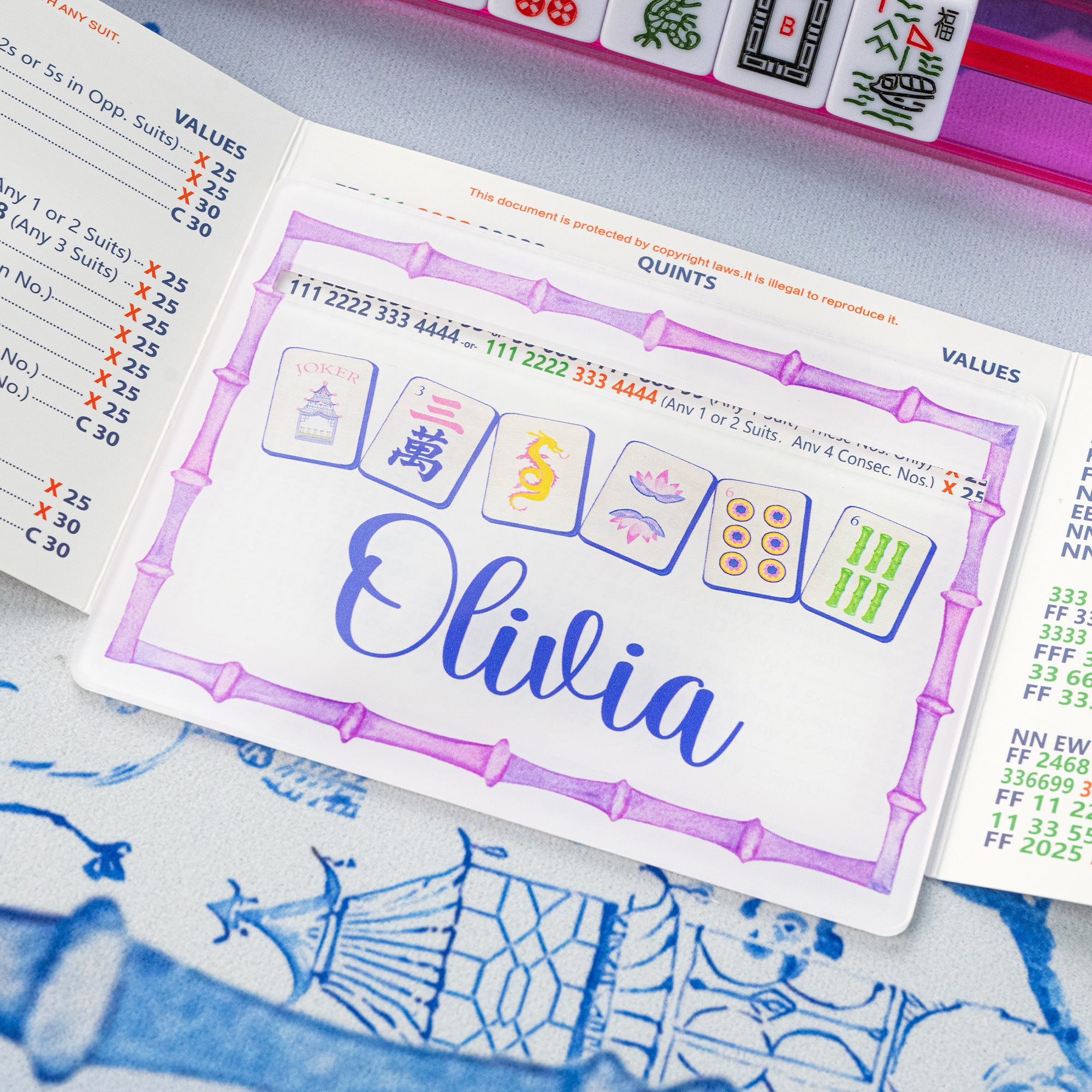Lector de Línea Mahjong Acrílico Personalizado con Bordes de Bambú Acuarela y Nombre Accesorio Mahjong Regalo de Cumpleaños para los Amantes del Mahjong