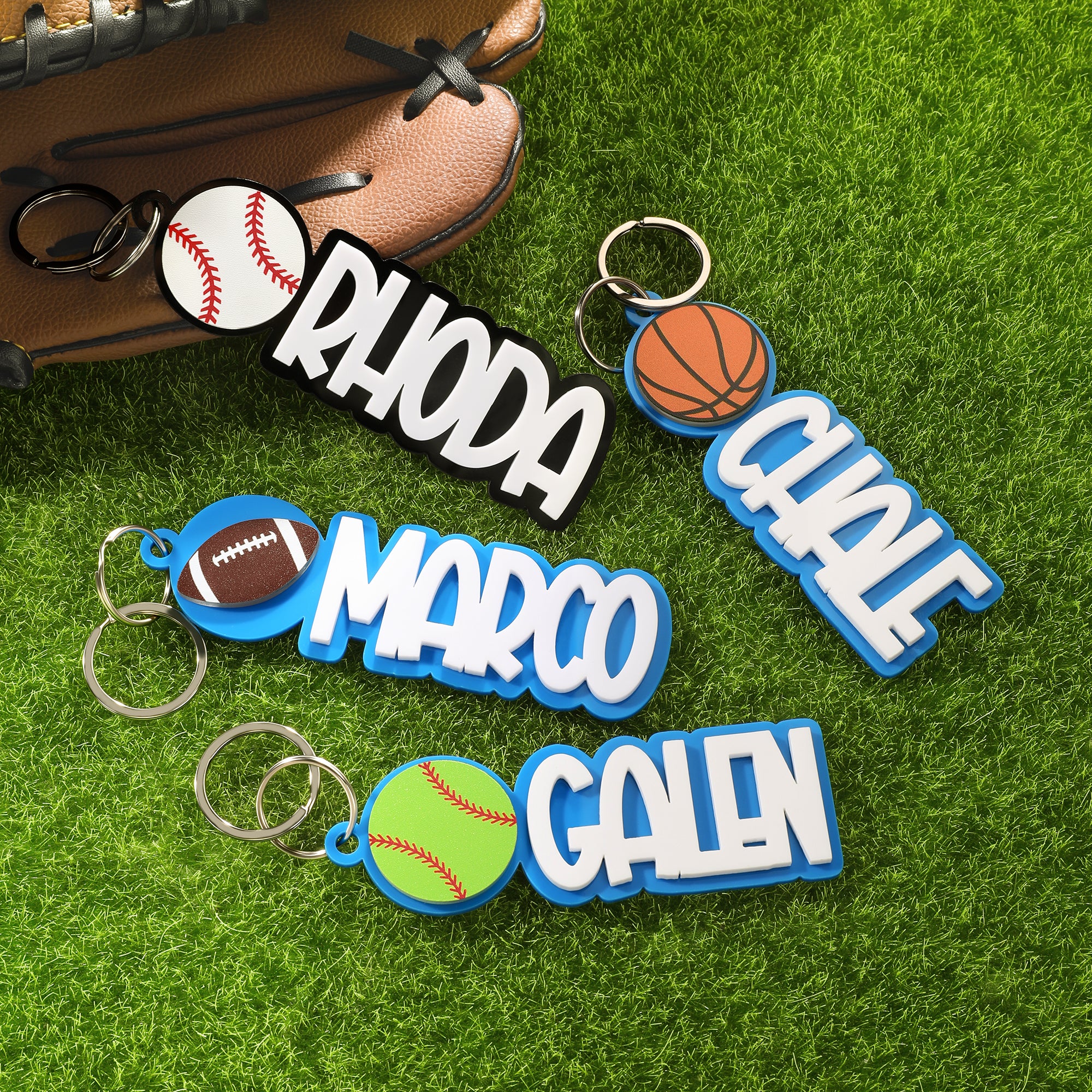 Acrílico personalizado Béisbol Softbol Fútbol Deportes Llavero Bolsa Etiqueta con Nombre Día del Juego Cumpleaños Regalo para los amantes del deporte