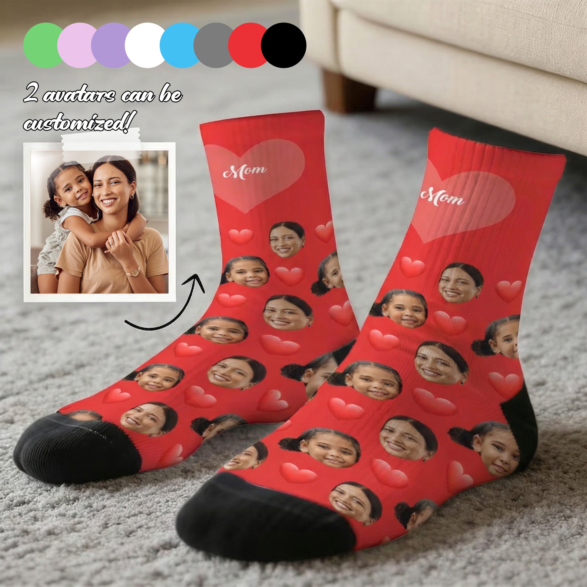 Calcetines románticos personalizados con cara de corazón y texto Día de la Madre Día del Padre Cumpleaños para amante Amigo Padre