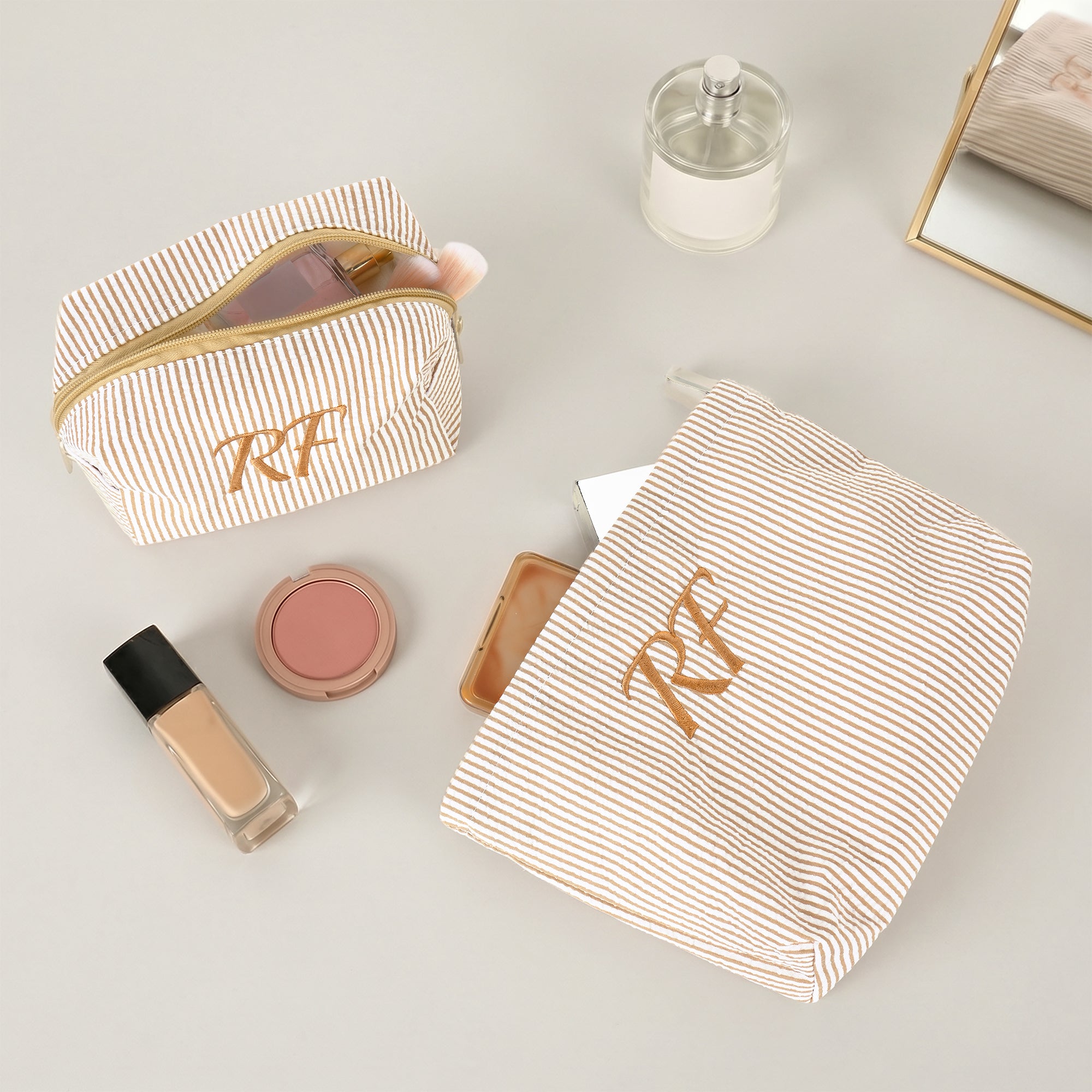 Personalizado Multicolor Bordado Rayas Bolsa de Maquillaje con Nombre Día de la Madre Fiesta de Novia Regalo para Madre Dama de honor