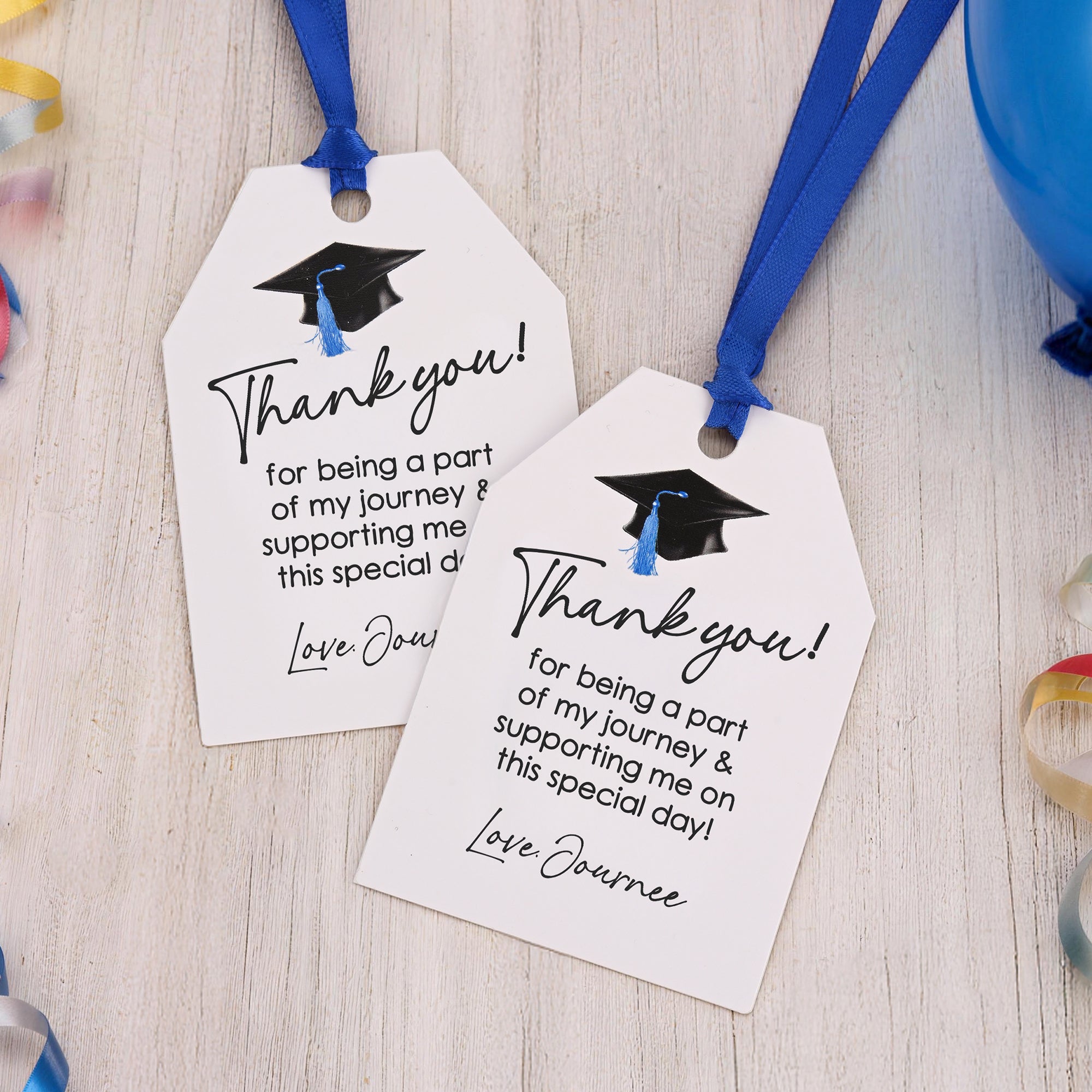 Etiquetas de agradecimiento para birrete de graduación personalizadas con texto y cinta Set de 20 Decoración de regalo Fiesta de graduación Favor para graduados