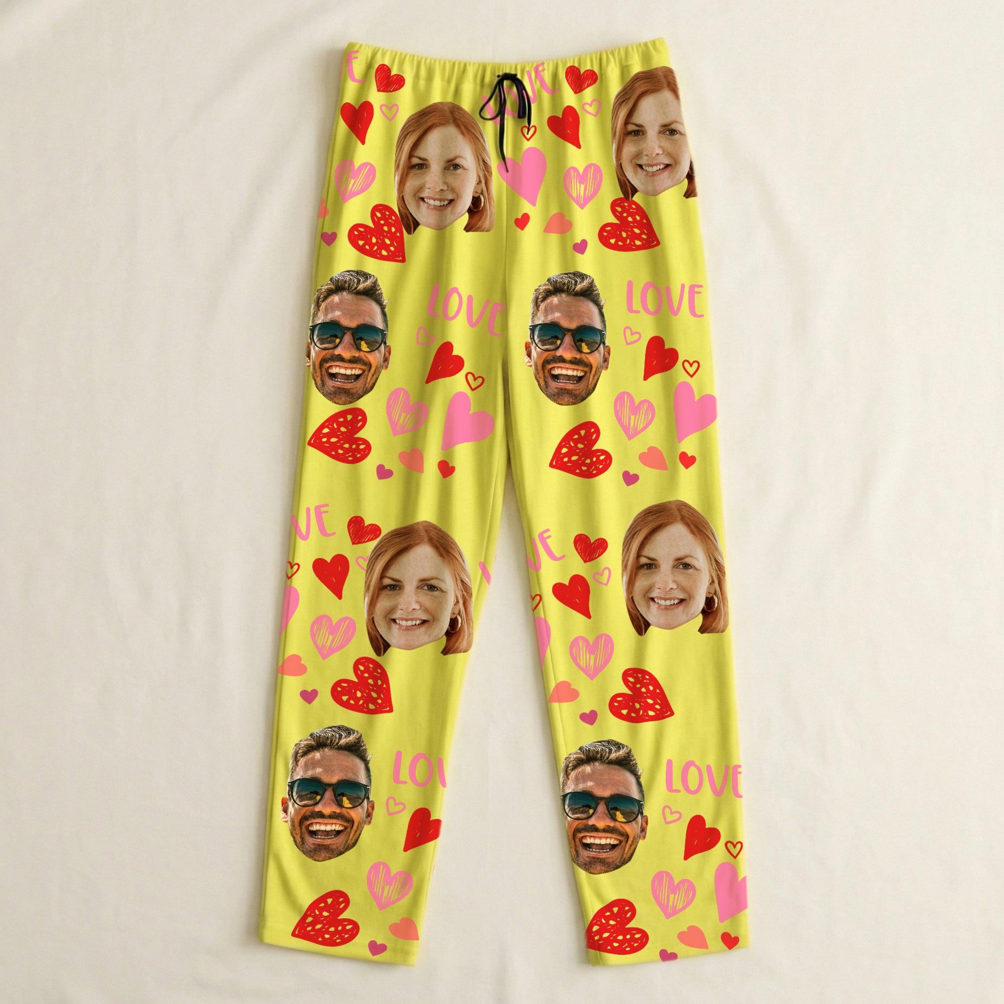 Personalizado Cara Fotos Amor Corazón Cordón Largo Pijama Pantalones con Nombre Día de San Valentín Cumpleaños Aniversario Regalo para Mujeres Hombres Niños