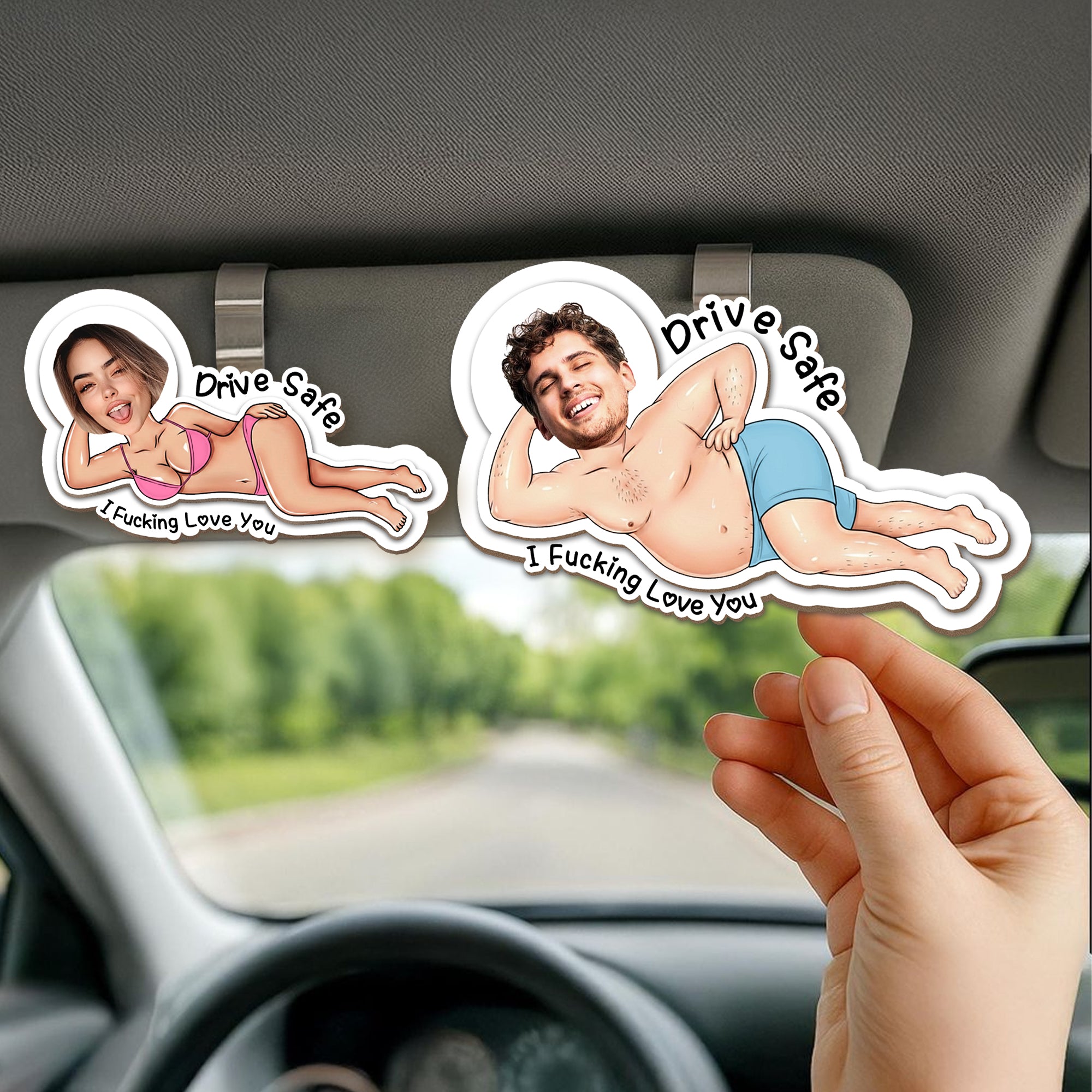 Personalizado Drive Safe I Fucking Love You Foto de madera Visera del coche Clip Accesorios de coche Cumpleaños Aniversario San Valentín Regalo para Pareja