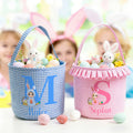Personalizado lindo conejito de dibujos animados traje de carácter Plaid Cesta de Pascua con la inicial y el nombre de Pascua Caza del Huevo de Pascua Regalo para Niños Niñas