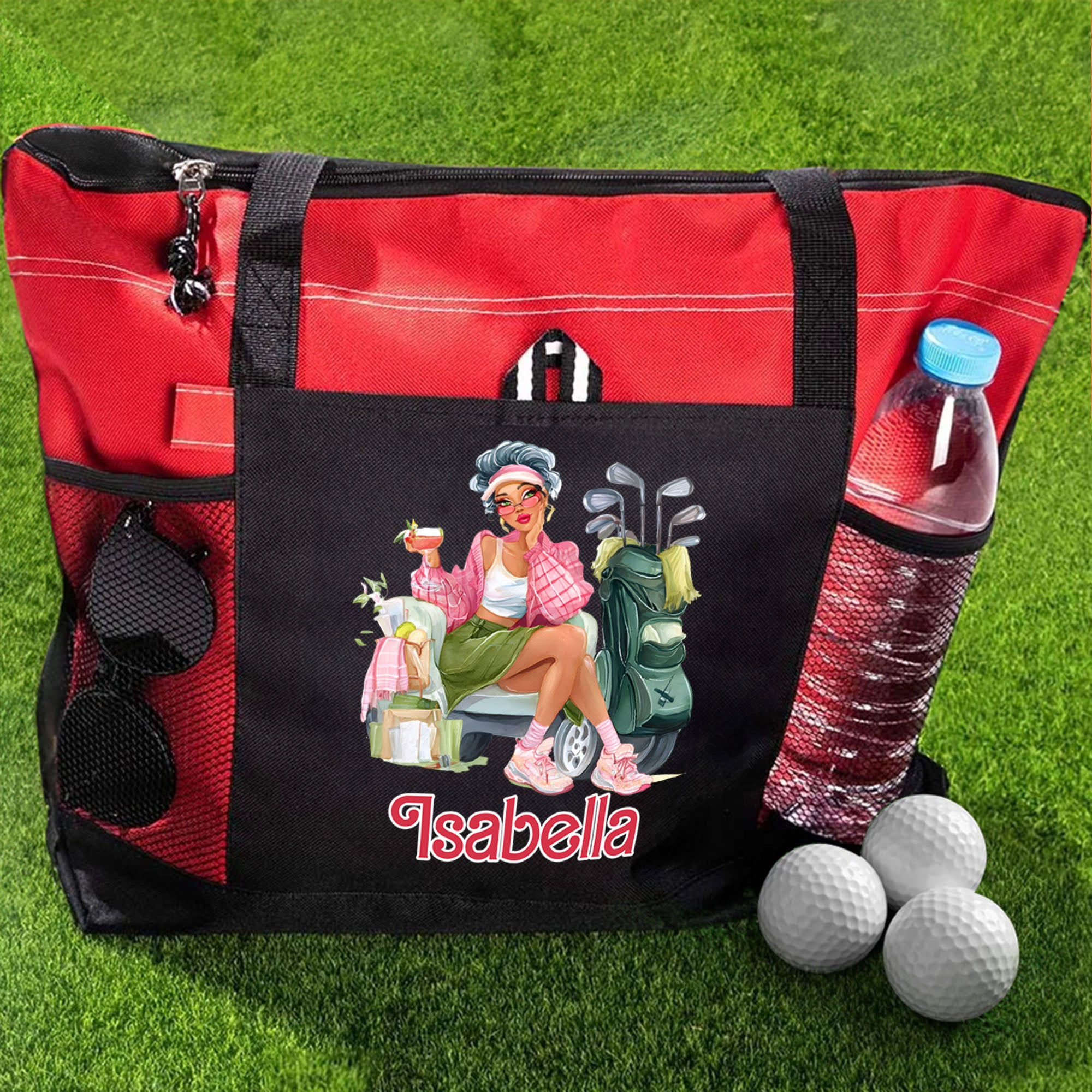 Bolsa de viaje personalizada con nombre y bolsillos de malla para golfistas Regalo de cumpleaños para mujeres amantes del golf