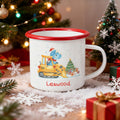 Taza esmaltada multicolor de 12 oz con el nombre de un simpático dinosaurio, regalo de Navidad para niños