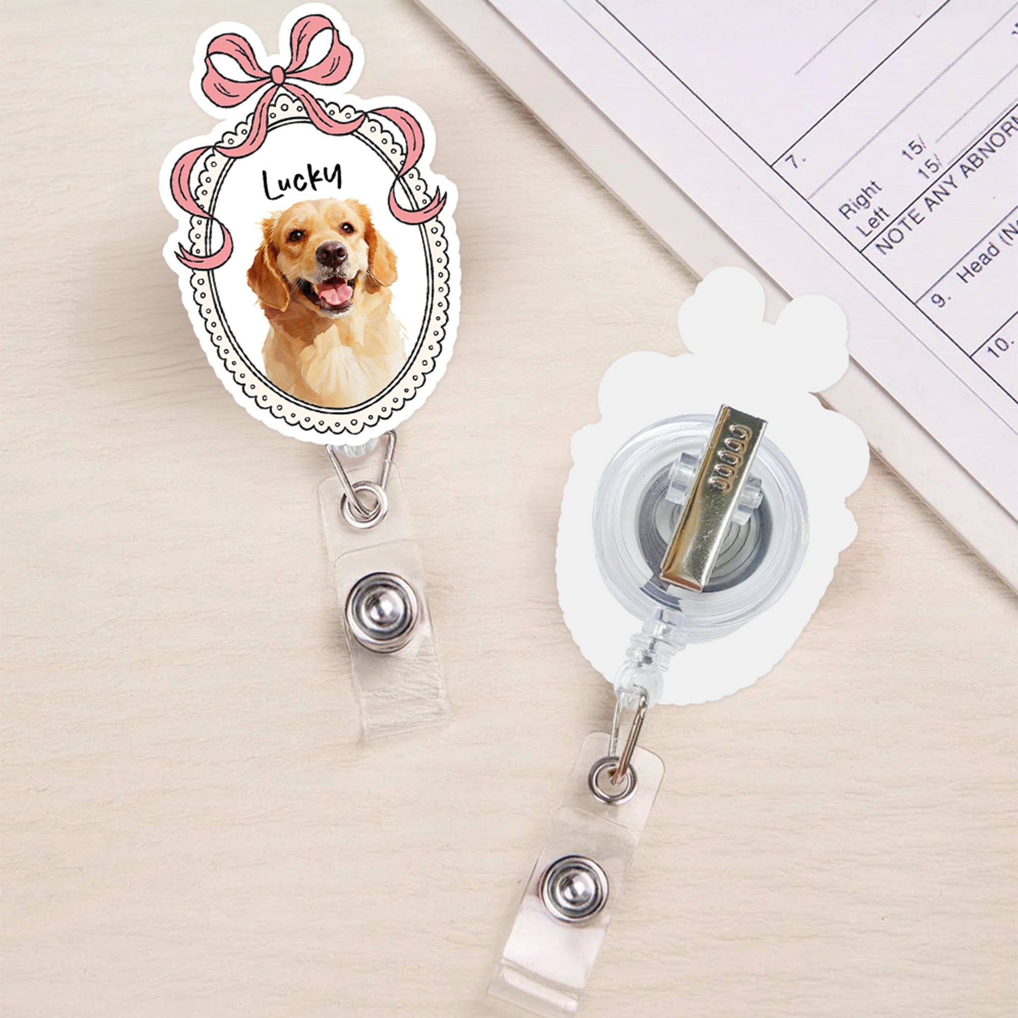 Marco Retro Personalizado Pintura al Óleo Foto Mascota Insignia Acrílico Carrete con Nombre Cumpleaños Adopción Aniversario Uso Diario Regalo para Dueño de Mascota Amante