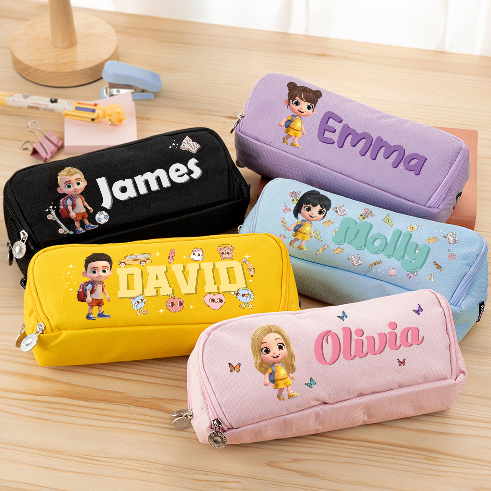 Estuche personalizado con múltiples compartimentos y nombre de un personaje de dibujos animados en 3D Regalo de cumpleaños de vuelta al cole para niños y niñas