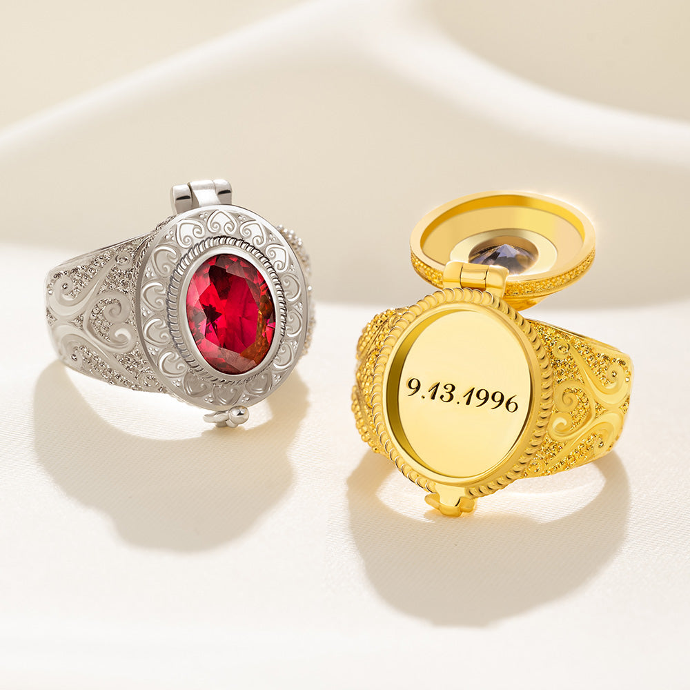 Personalizado Vintage Medieval Histórico Birthstone Veneno Anillo con Mensaje Secreto Aniversario Cumpleaños Regalo para Mujeres