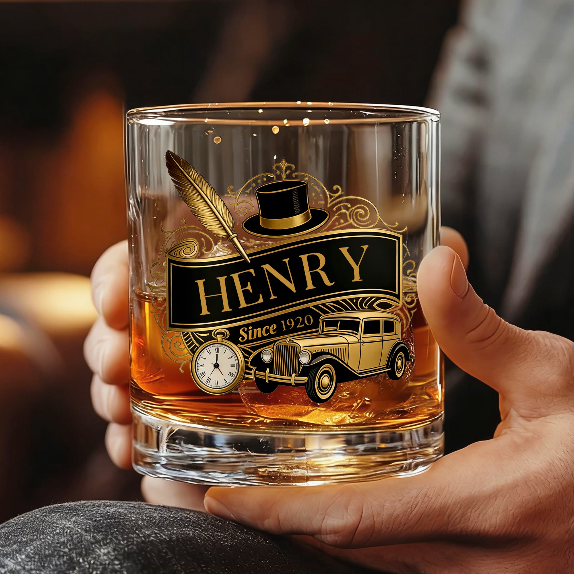 Vaso de whisky personalizado estilo retro Edad de Oro de 10 oz con nombre y año Regalo de cumpleaños para el Día del Padre para hombre