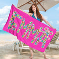 Toalla de Playa Personalizada con Nombre Floral Multicolor de Secado Rápido Vacaciones de Verano Fiesta en la Piscina Regalo para Mujeres Amantes de la Natación