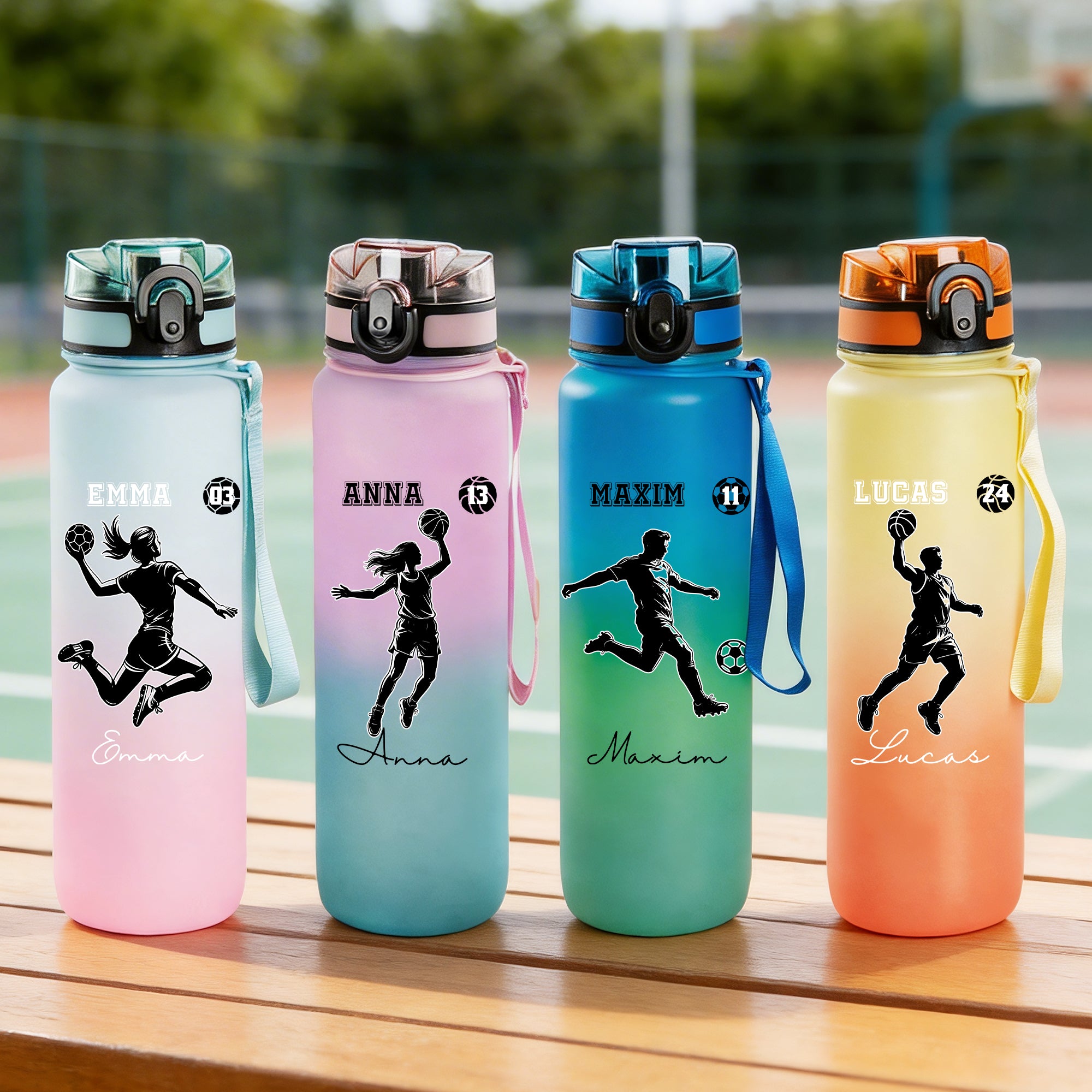 Silueta de figura deportiva personalizada Botella de agua de 32 oz a prueba de fugas con nombre y marcador de hora Accesorios deportivos Regalo de cumpleaños para aficionados al deporte