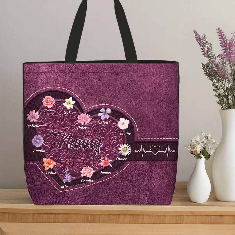 Personalizada Retro Nacimiento Flor Gran Capacidad Impermeable Bolsa Tote con Nombre y Título Día de la Madre Cumpleaños Aniversario Regalo para Mujeres Mamá Abuela