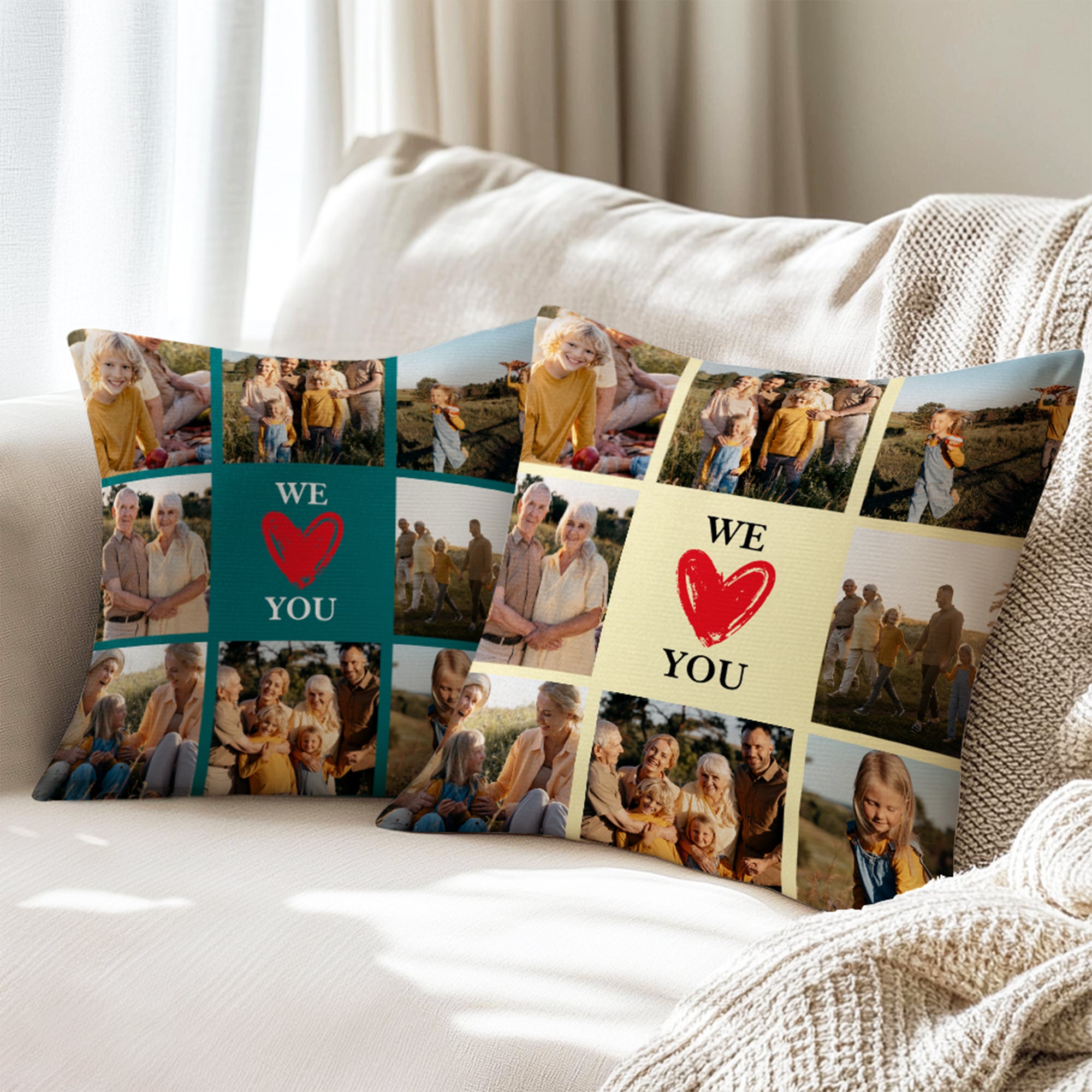 Personalizado We Love You Multicolor Suave Funda de Almohada con 9 Fotos Decoración del Hogar Cumpleaños Aniversario Regalo de inauguración de la casa para la familia