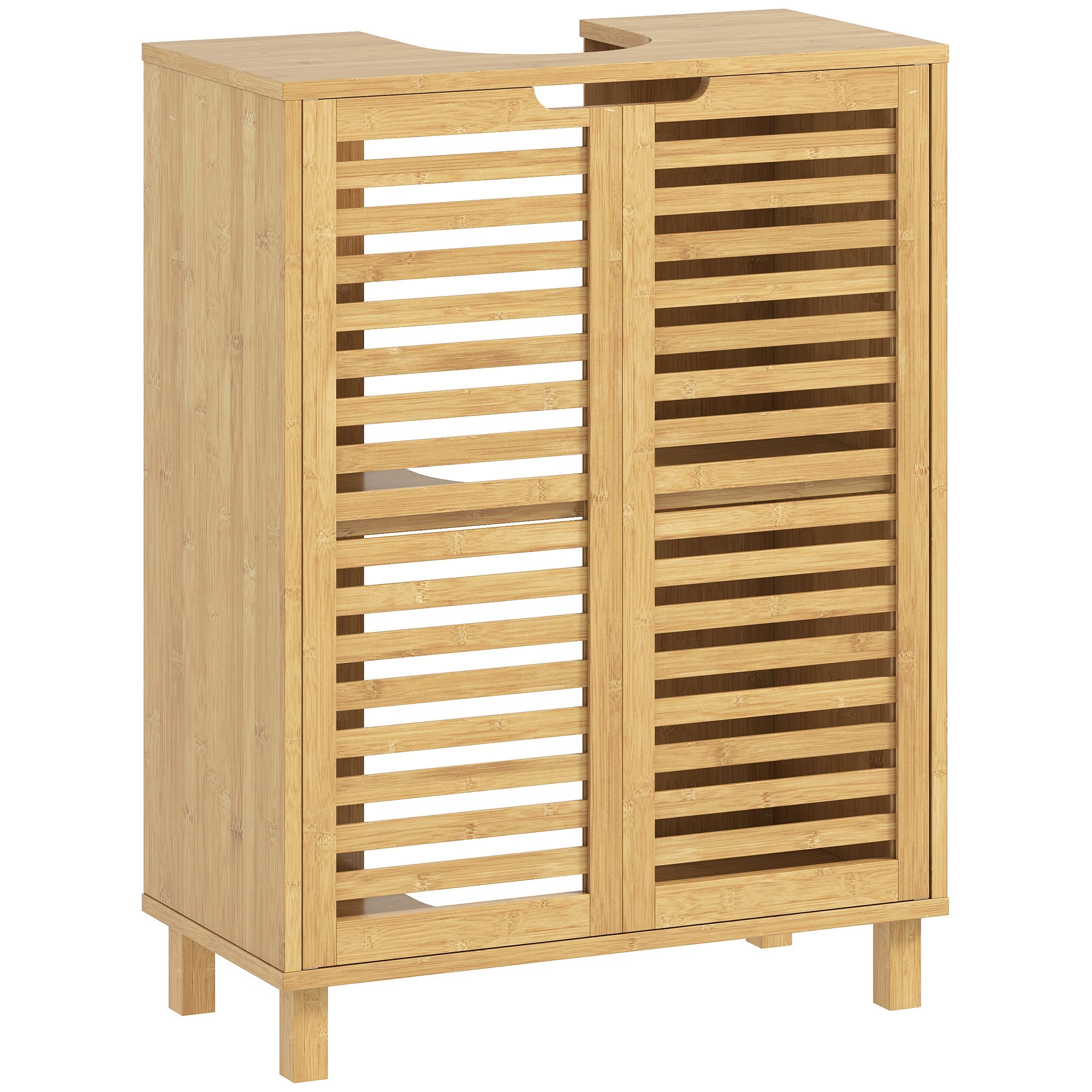 Under Sink Bamboo Cabinet with Louvered Doors & Adjustable Shelf, Natural