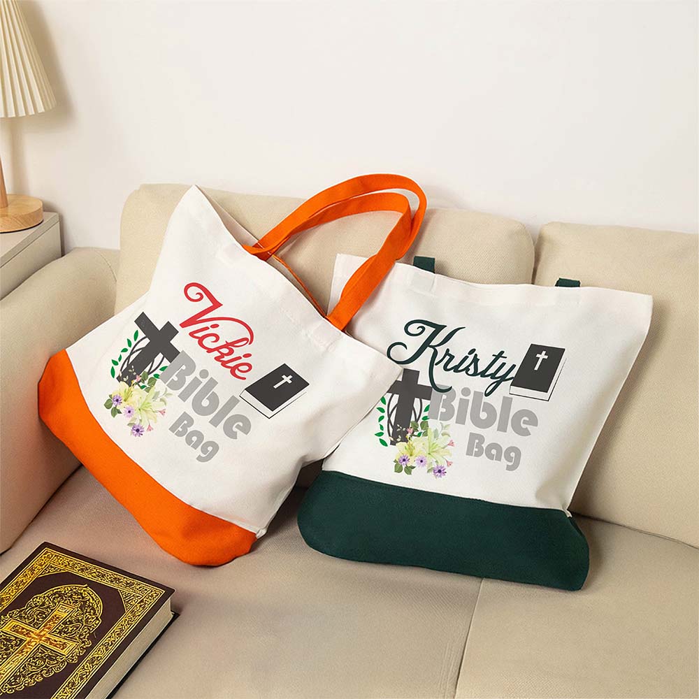 Personalizado Multicolor Floral Cruz Biblia Grande Bolsa Tote con Nombre Accesorios de Viaje Bautizo Cumpleaños Regalo para Mujeres Cristianas