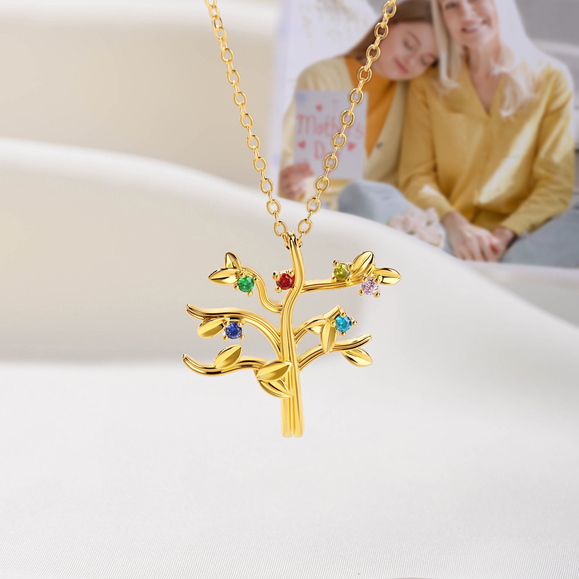 Árbol genealógico personalizado 2-10 Birthstones Collar Dainty Jewelry Birthday Anniversary Gift for Women
