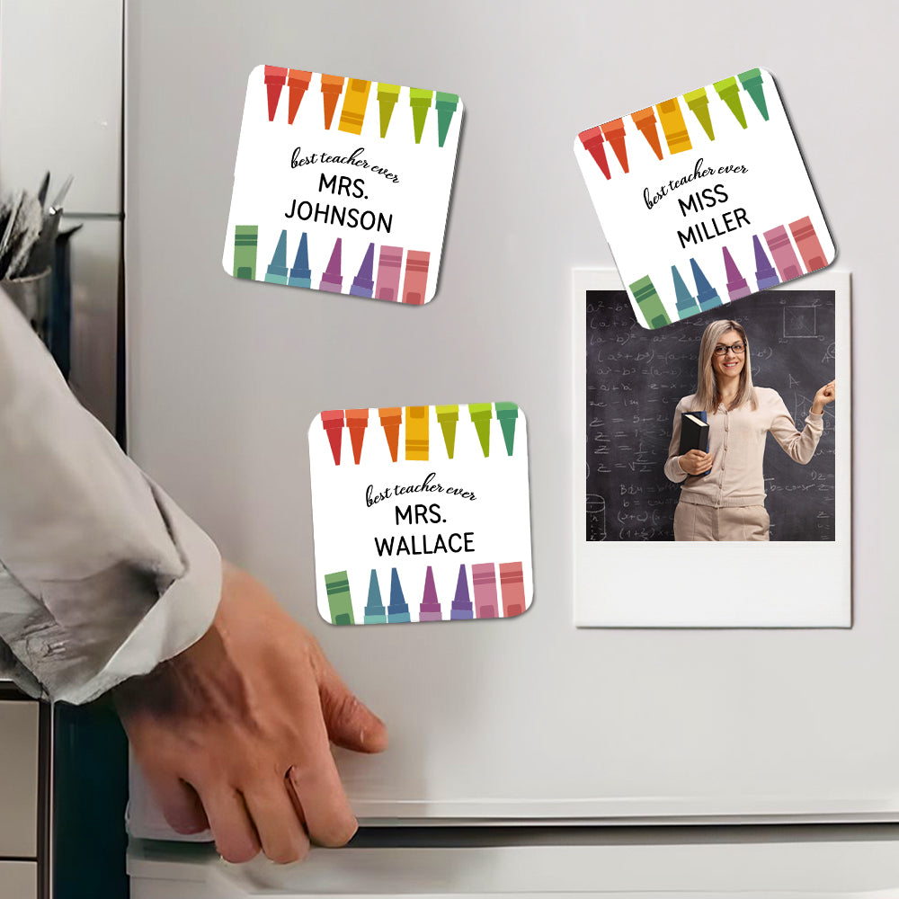 Imán de nevera cuadrado personalizado de crayones de colores con texto Decoración de la clase en casa Cumpleaños Día del maestro Regalo de agradecimiento para profesores