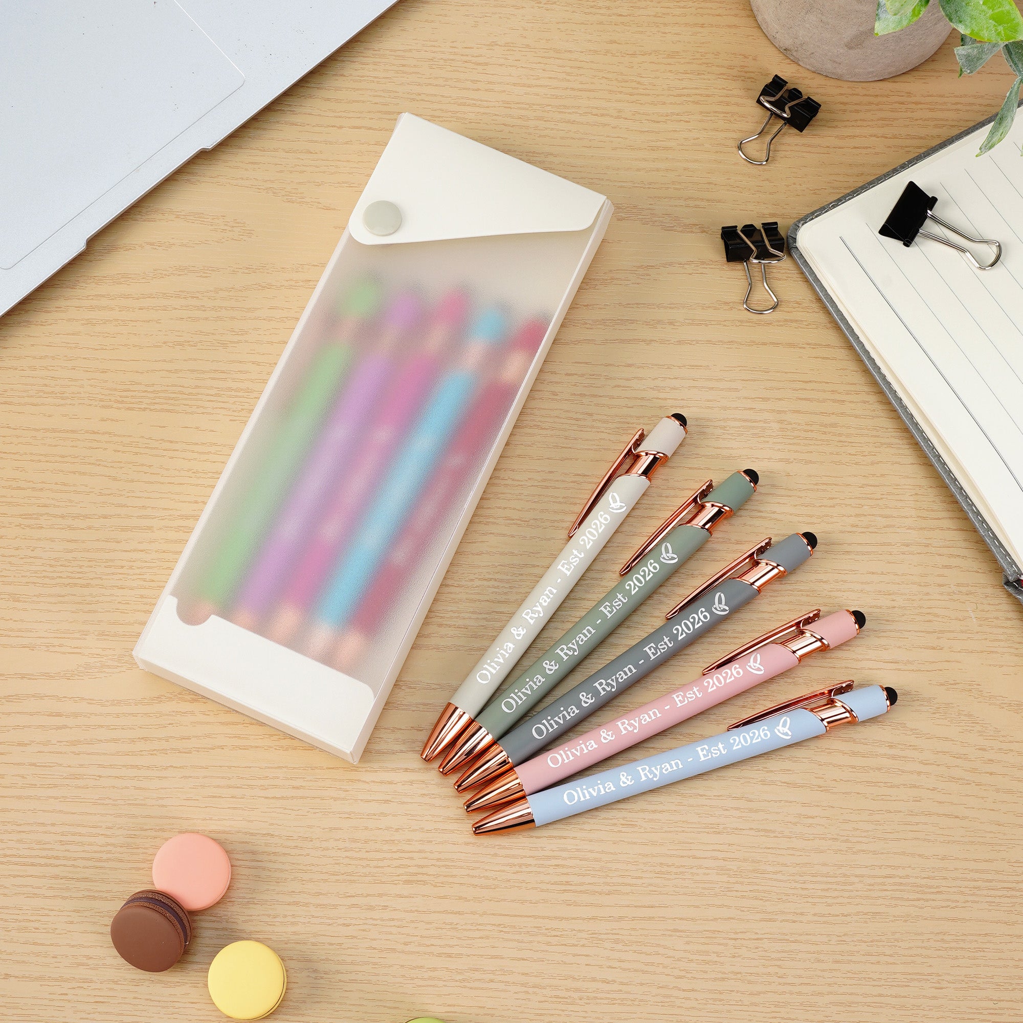Personalizado Multicolor Grabado Cualquier Icono 5 Pcs Bolígrafo Set con Stylus y Texto Fiesta de Graduación Apreciación Regalo para Colegas Amigos