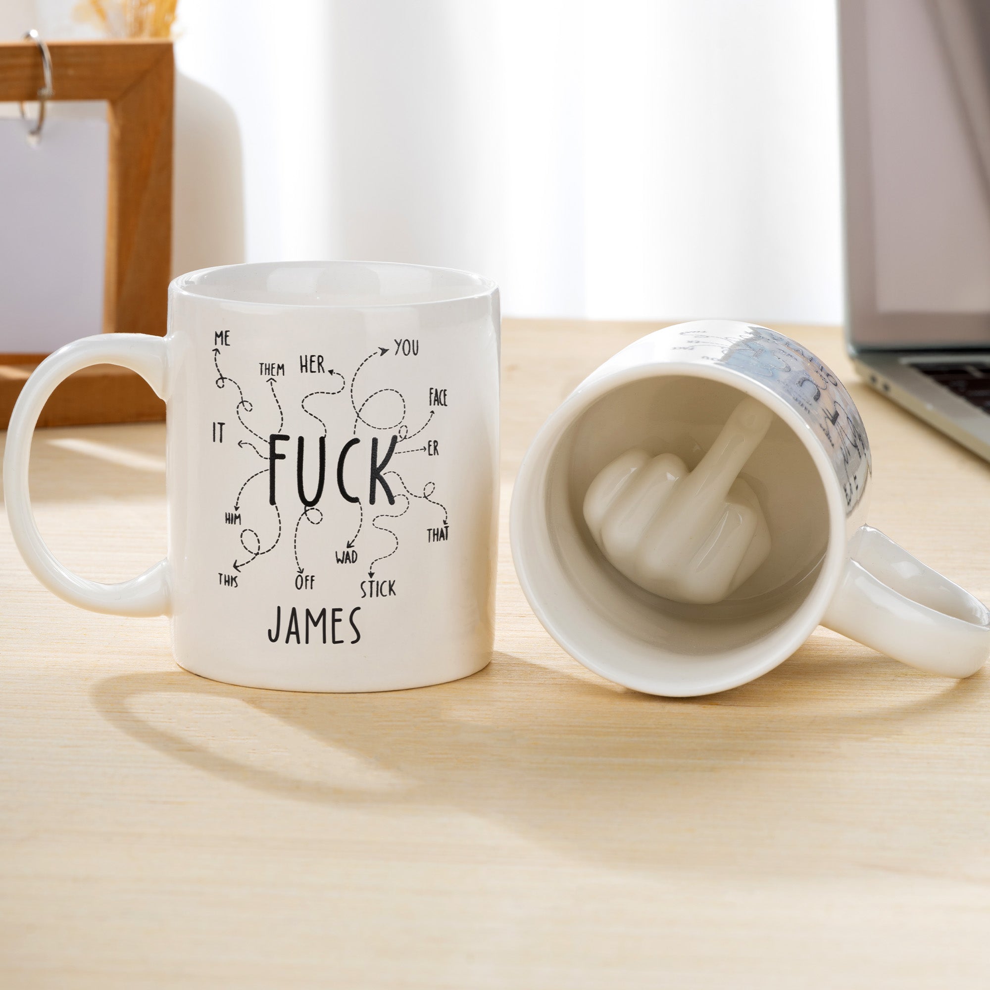 Personalizada Divertido Fuck texto dedo medio 11 oz taza de cerámica con el nombre de uso diario regalo de cumpleaños para el amigo colega