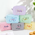 Personalizada Bordado Nombre Inicial Rayas Multicolor Bolsa de Maquillaje Diario Viaje Cumpleaños Aniversario Boda Regalo para Mujeres