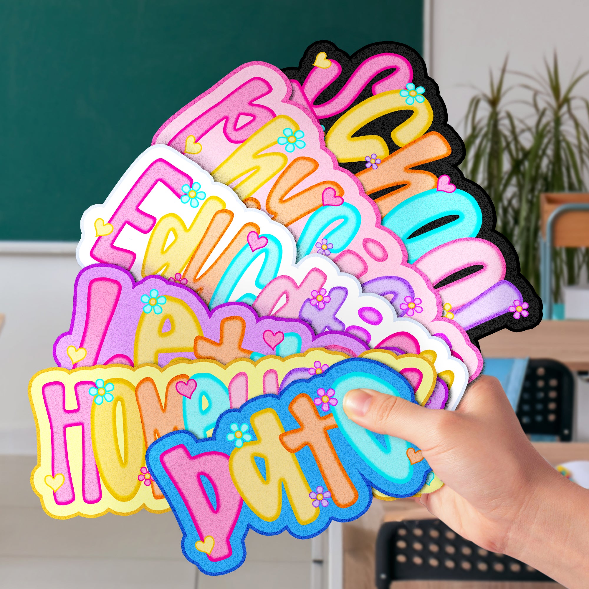 Imán de pizarra con letras de colores brillantes y texto personalizado Flor Corazón Herramienta de enseñanza diaria Regalo de vuelta al cole para profesores