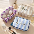 Personalizado Nacimiento Flor Gran Capacidad Borla Rayas Bolsa de Maquillaje con Nombre Viajes Accesorios Diarios Regalo de Cumpleaños para Mujer