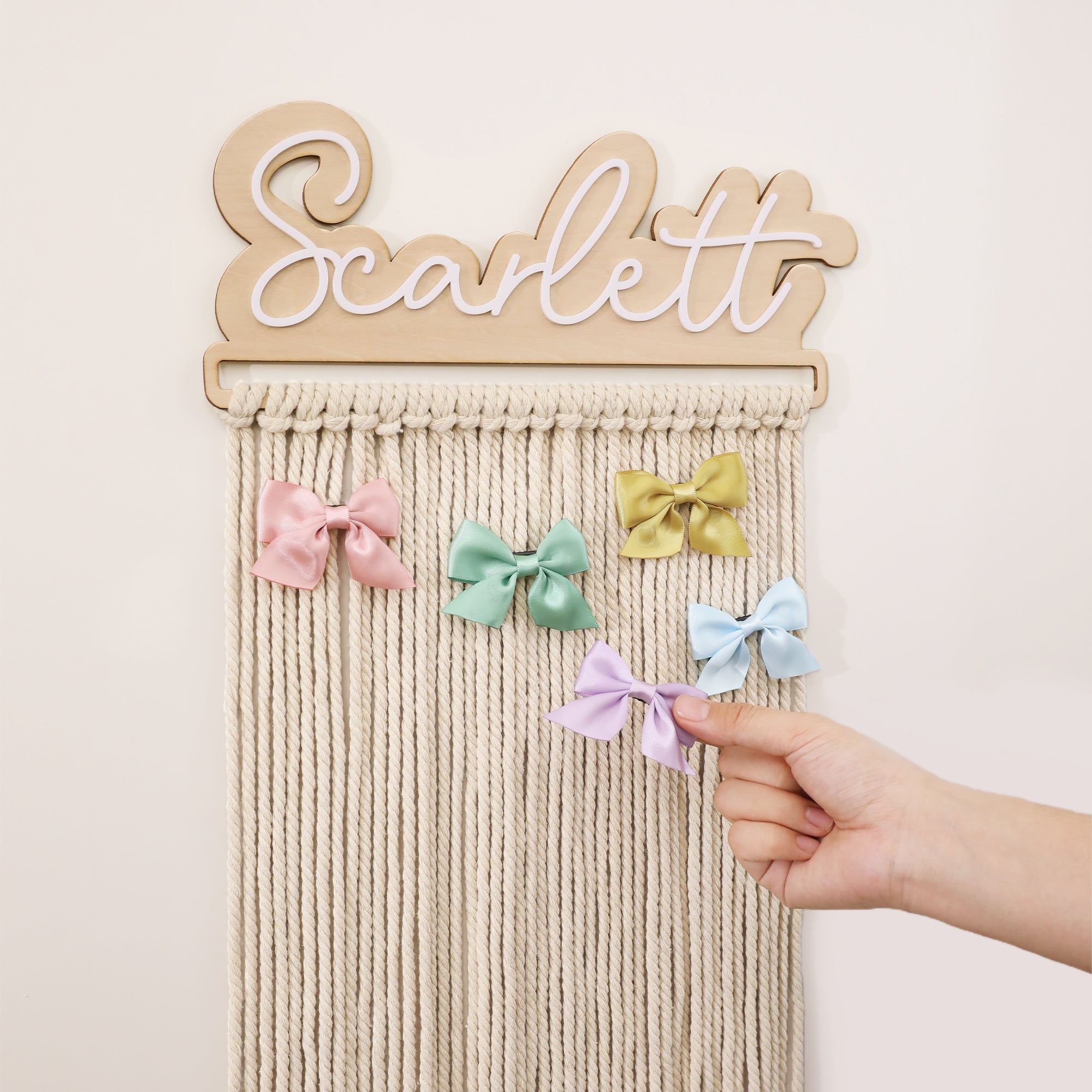Porta Moño de Madera Personalizado con Nombre Decoración de Guardería Uso Diario Regalo de Cumpleaños para Niñas