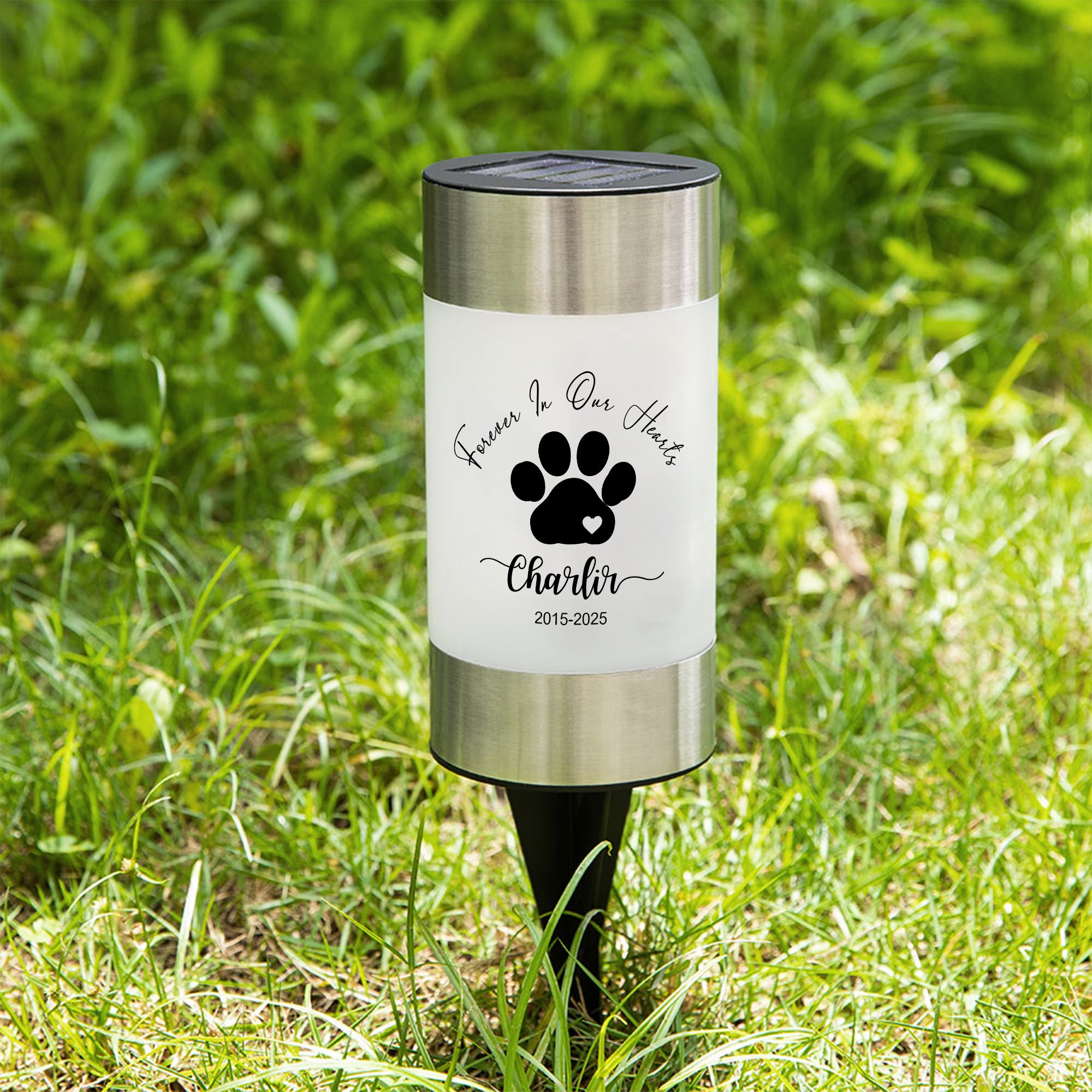 Lámpara solar de jardín personalizada con nombre y año del gato y perro con huella impermeable Decoración de jardín Regalo de condolencia por la pérdida de una mascota
