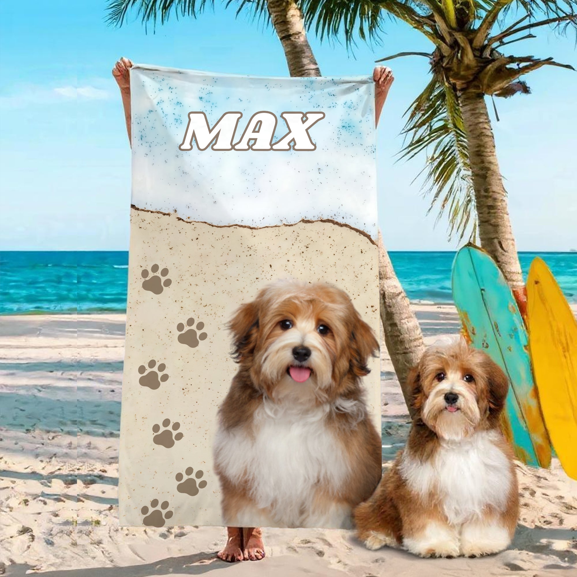 Toalla de playa personalizada de secado rápido con foto de mascota y nombre Piscina Vacaciones Esenciales Regalo de cumpleaños para un amante de las mascotas