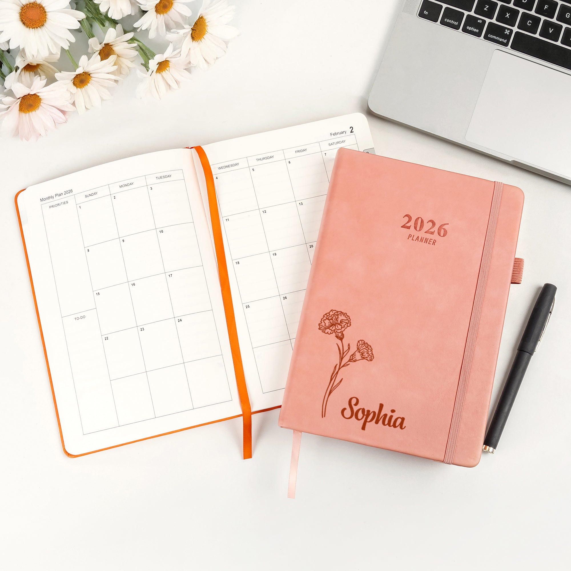 Personalizado Nacimiento Flor 2026 Planificador A5 Calendario Planificador Cuaderno con Nombre Año Nuevo Cumpleaños Regalo para Familia Amigos