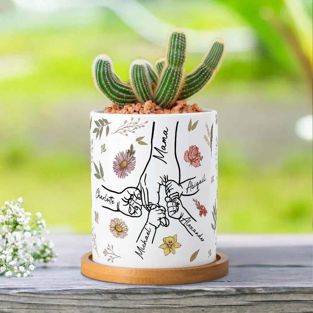 Flor de Nacimiento Personalizada Maceta con Nombre y Bandeja de Bambú Decoración Interior Día de la Madre Cumpleaños Regalo Para Mamá Abuela