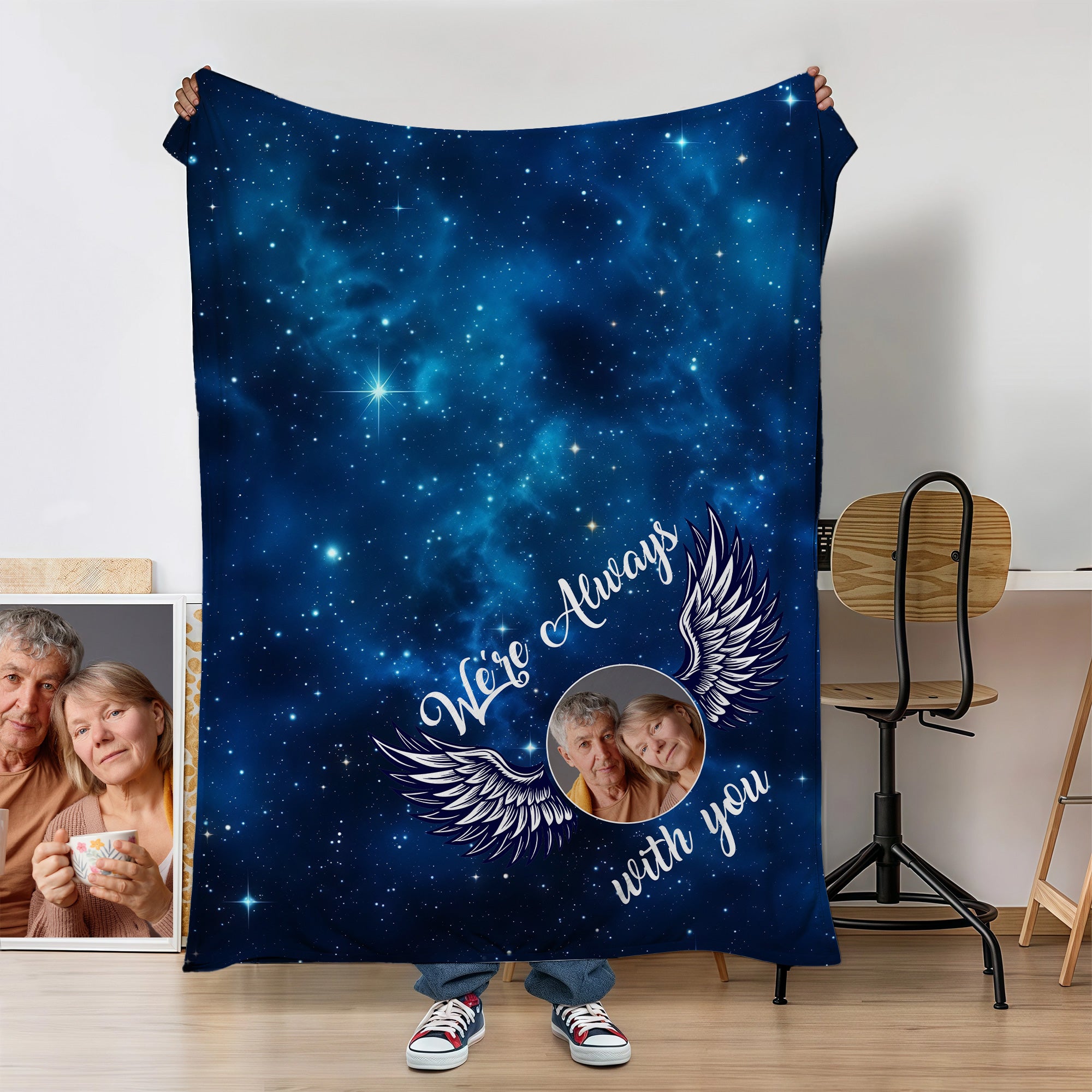 Cielo estrellado personalizado Foto ala de ángel Suave manta con texto Recuerdo En memoria de amor Simpatía Regalo por la pérdida de un ser querido