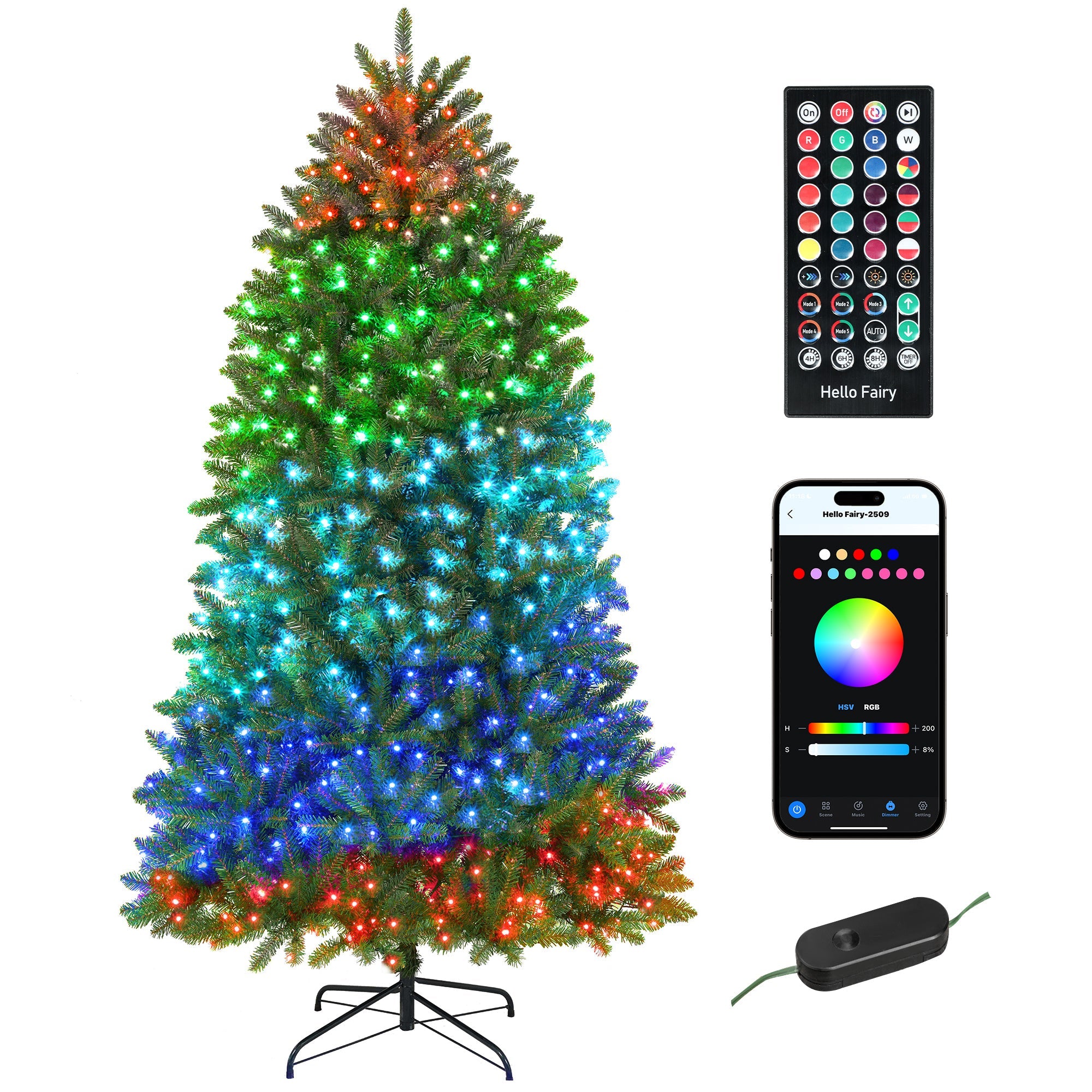 6ft Smart Prelit Christmas Tree with Full-Spectrum RGB Dimmable LEDs, App and Remote Control