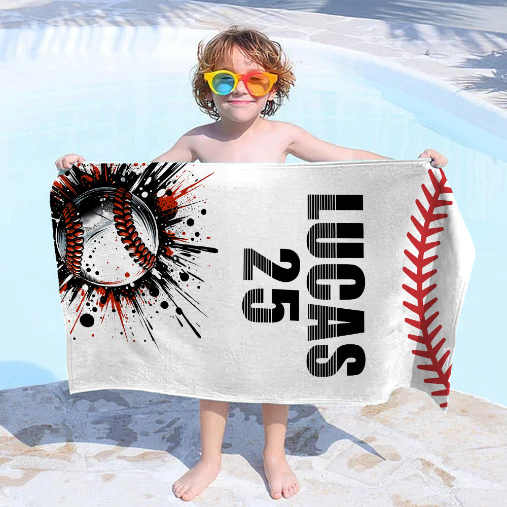 Toalla de playa personalizada Graffiti Bomb Baseball de gran tamaño y secado rápido con nombre y número Accesorios de playa Regalo de cumpleaños para los amantes del béisbol