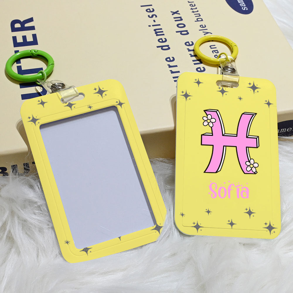 Portatarjetas con mosquetón personalizado con signo zodiacal y nombre accesorios de viaje regalo de oficina para cumpleaños estudiantes y colegas
