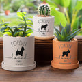 Silueta de perro personalizada Forever Love Maceta de cerámica con suculenta con nombre y base de bambú en memoria de la pérdida de Pey Regalo para dueños de perros