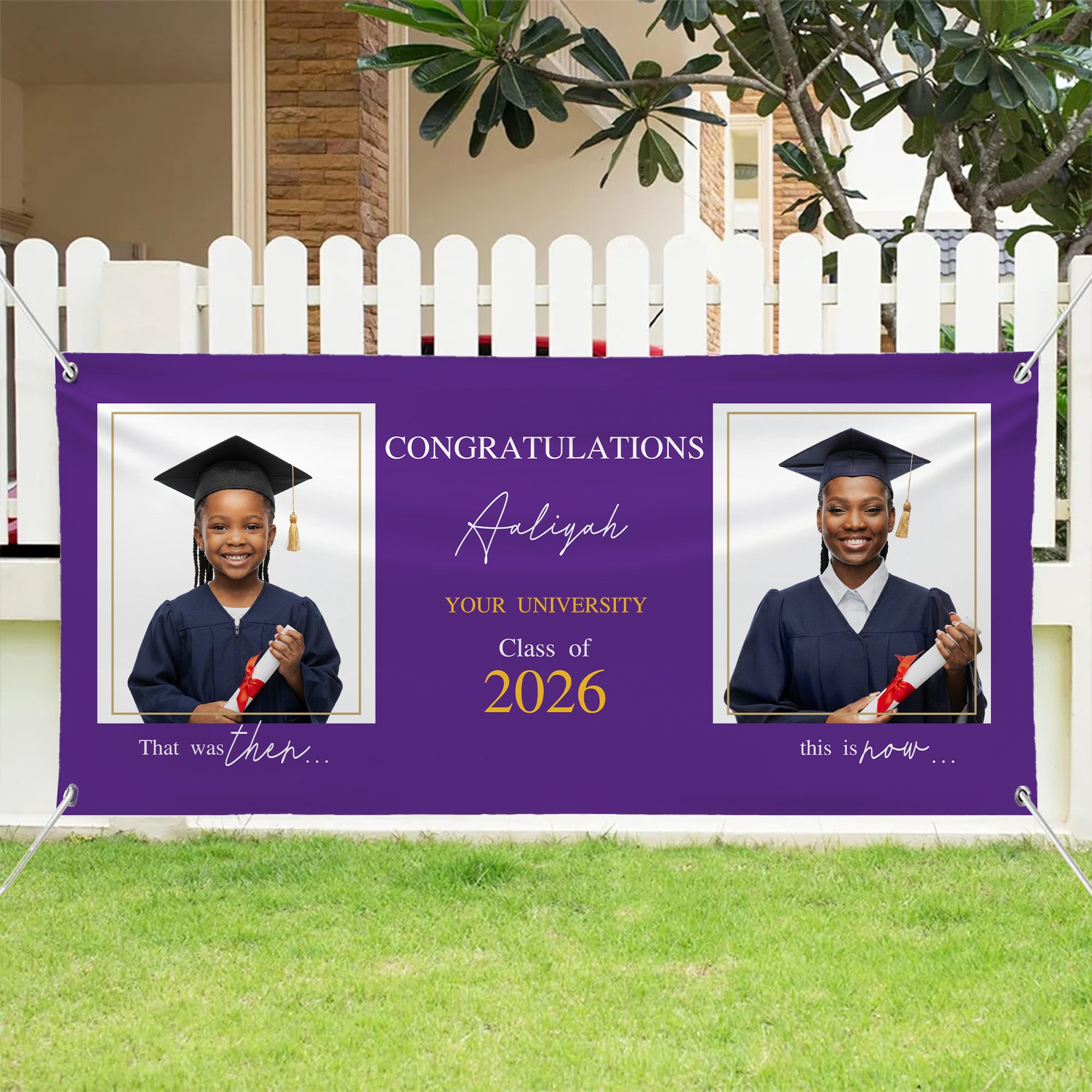 Banner de Graduación Personalizado con Foto Reciente del Pasado con Mensaje de Bendición del Nombre y Nombre de la Escuela Regalo de Fiesta de Ceremonia de Graduación para Graduados 2026
