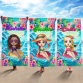 Toalla de playa de gran tamaño de secado rápido personalizada con el nombre de un personaje de dibujos animados del océano floral Fiesta en la piscina Vacaciones de verano Regalo de cumpleaños para mu