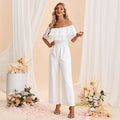Bridal Wedding Dress White Short Sleeve Long Off the Shoulder Jumpsuits
