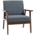 Morden Linen-Feel Accent Chair with Wood Legs & Arms Dark Gray