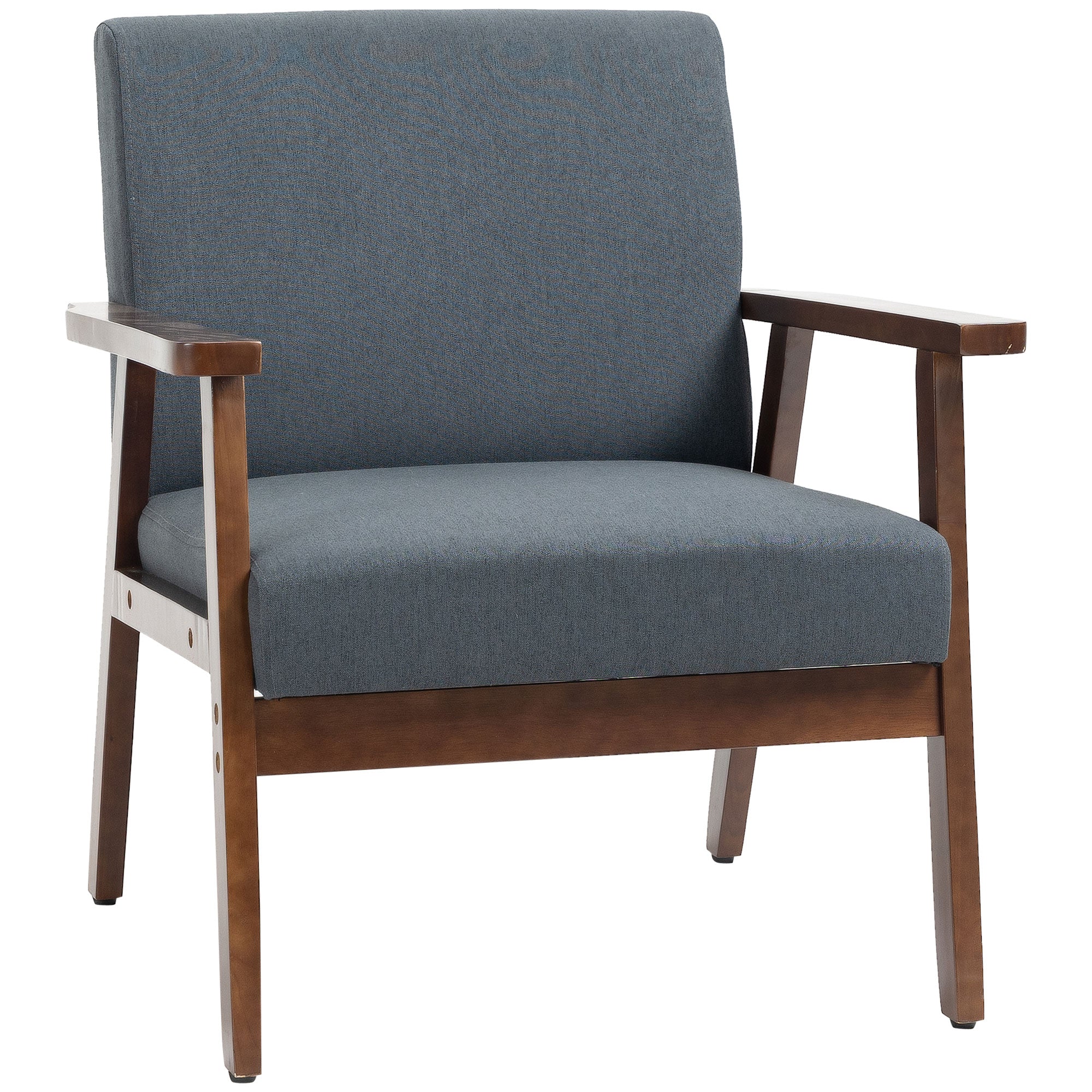 Morden Linen-Feel Accent Chair with Wood Legs & Arms Dark Gray