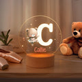 Ballet Personalizado de Animales de Caricatura Nombre Inicial LED Luz de Noche con Base de Madera Decoración de Guardería Cumpleaños Pascua Regalo para Niños