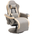 360° Swivel Manual Recliner Armchair, PU Leather Lounge Chair w/ Adjustable Rest, Grey