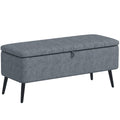 Rectangular Storage Ottoman with Flip Top & Steel Legs, Linen Fabric Footstool Bench, Dark Grey