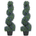 Set of 2 90cm Artificial Lavender Spiral Topiaries, 315 Leaves & Flowers, Purple